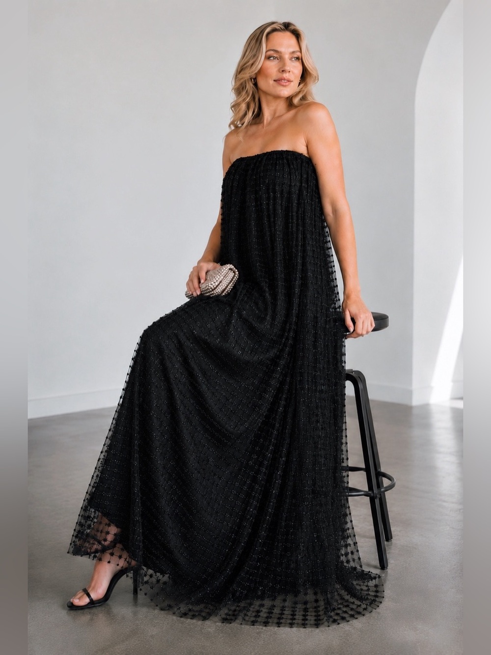 NWT STAUD Vivienne Strapless Embellished Dress in Star Dust Black Size 14